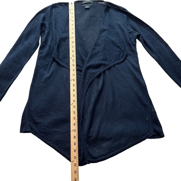 Tahari Women's Size S Open Front Navy Waterfall Linen Cardigan Long Sleeve - Picture 11 of 16